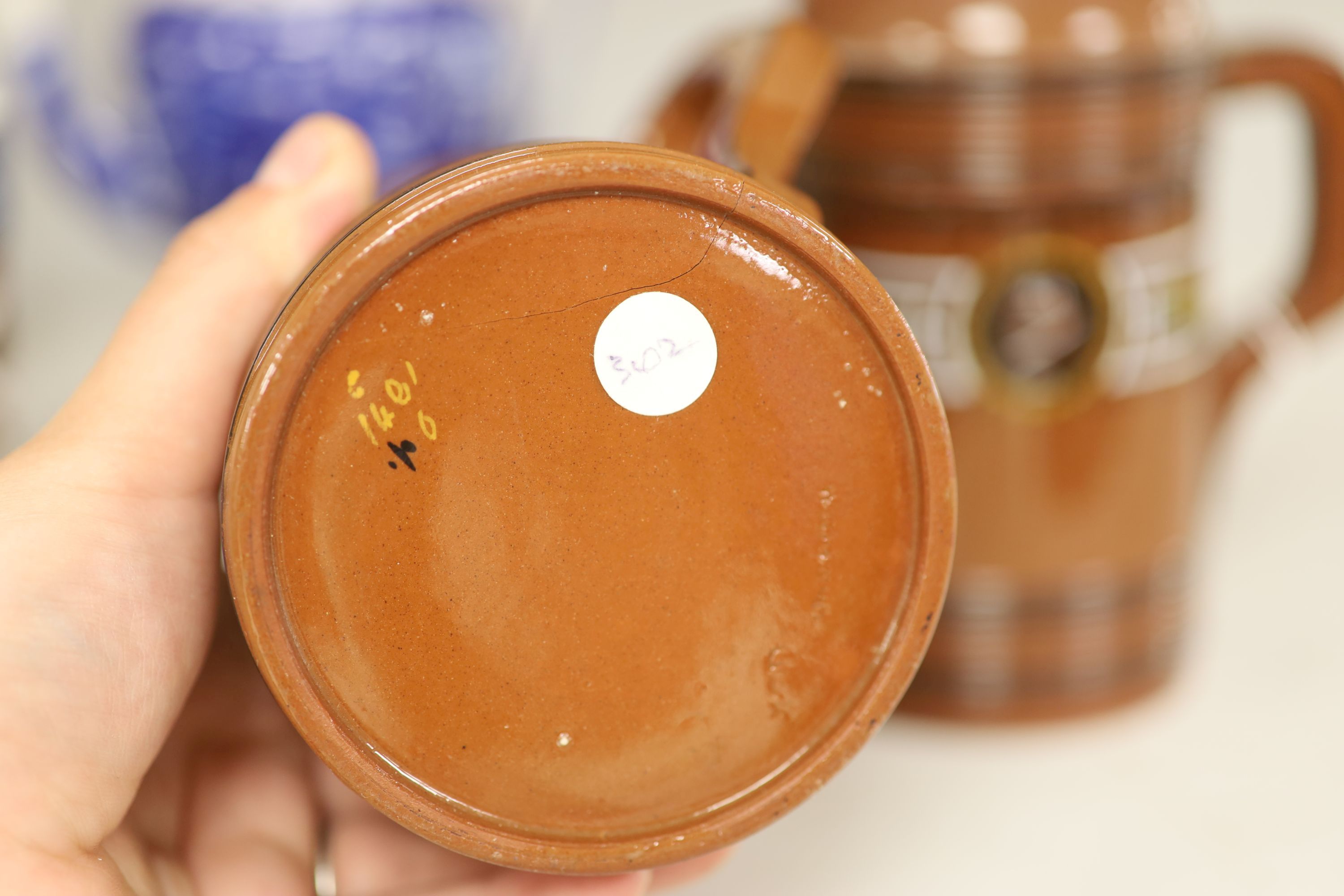 A group of 19th century Wedgwood transfer printed vessels and two Wedgwood greenware tealight holders
